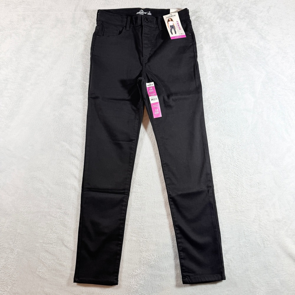 Jordache Girls High Rise Skinny Stretch Jeans Black Size 14 Adjustable Waist NWT